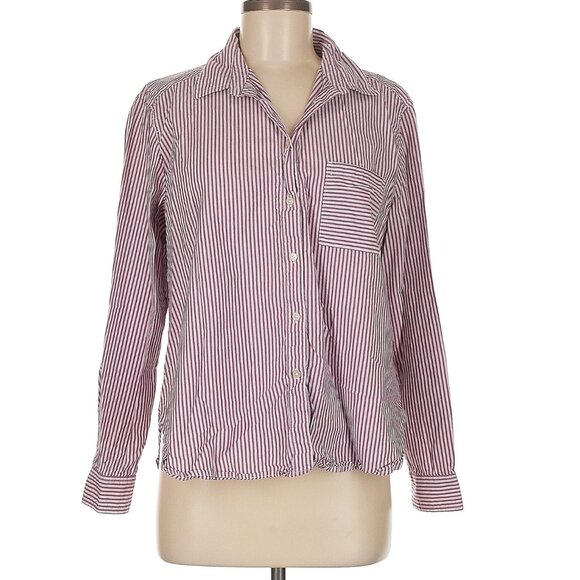 LOFT Long Sleeve Button Up Down Chest Pocket Striped Collared Shirt Top Blouse S - Picture 1 of 3